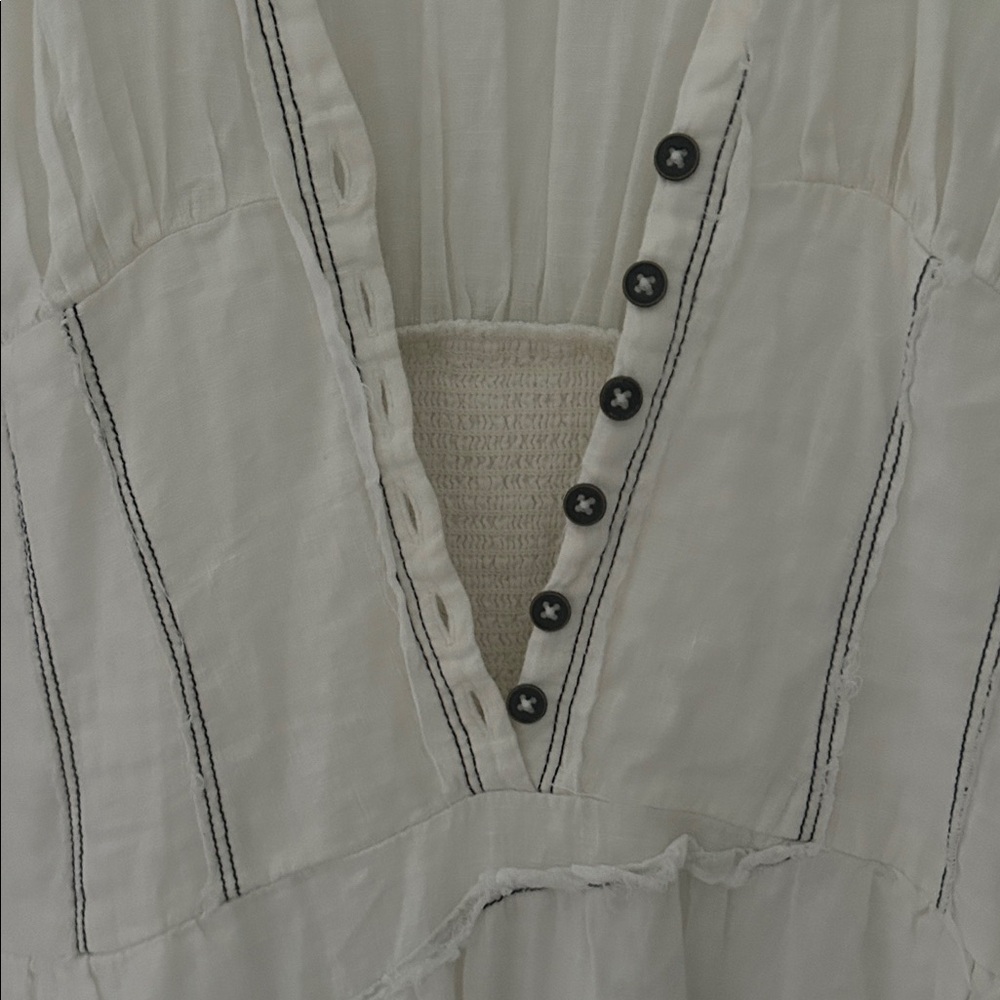Anthropologie White Midi Dress XS button-up corseted raw hem - Picture 3 of 11